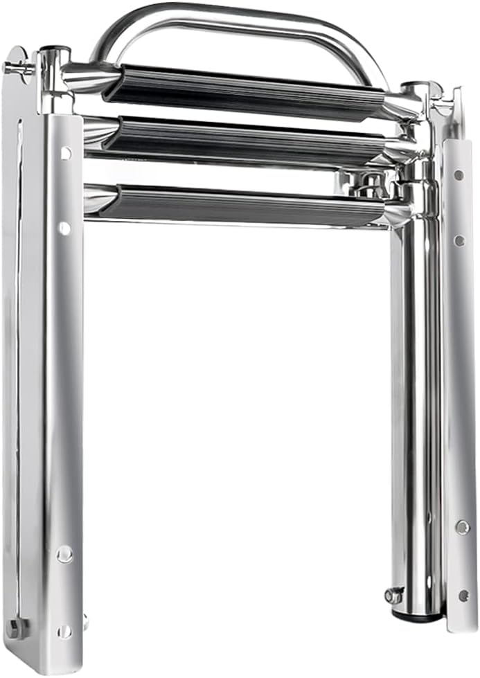 Seamax 3-Step Ladder Under Platform Slide Mount Boat Boarding Ladder, Telescoping Ladder with a Carry Handle and Mounting Screws, Press-Type Spring Latch
