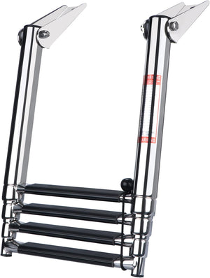 Seamax Telescopic 4 Step Ladder Stainless Steel Telescoping Extendable Ladder 600 Pound Capacity for Marine Yacht/Swimming Pool
