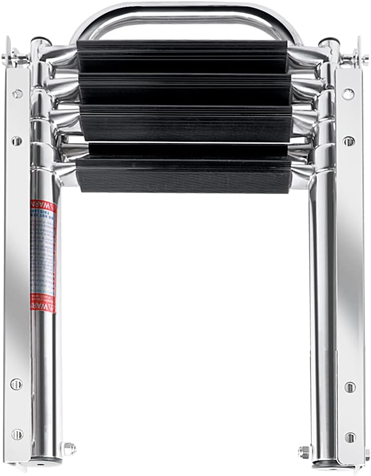 Seamax 4 Step Boat Ladder Under Platform Slide Mount Boat Boarding Ladder, Telescoping Ladder with a Carry Handle and Mounting Screws, Press-Type Spring Latch