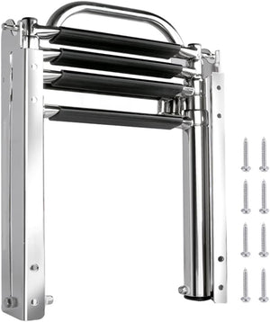 Seamax 4 Step Boat Ladder Under Platform Slide Mount Boat Boarding Ladder, Telescoping Ladder with a Carry Handle and Mounting Screws, Press-Type Spring Latch