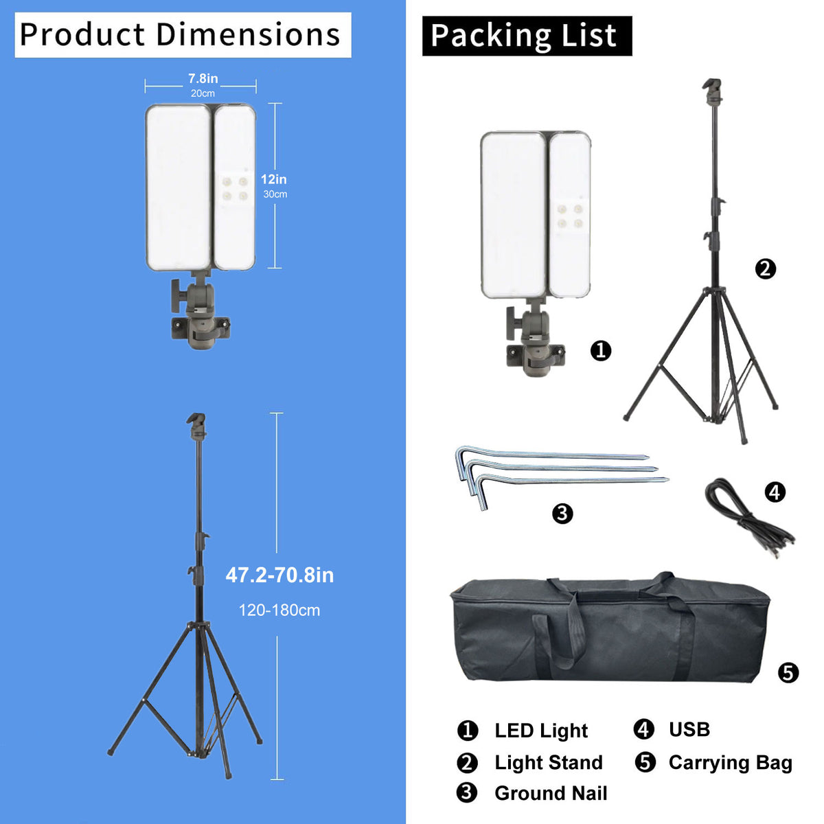 Seamax Marine Portable Solar LED Light, Powered &amp; USB Rechargeable 2 Modes Camping Light/Work Light