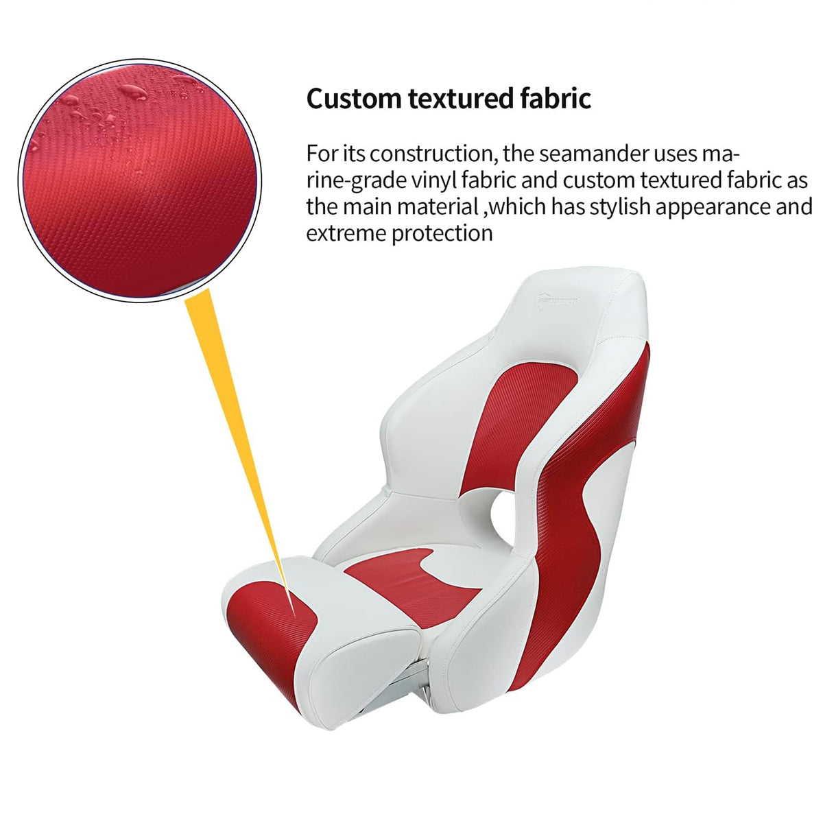 Seamander Captain Bucket Seat Boat Seat, Filp Up Boat Seat BS002WR (White/Red)