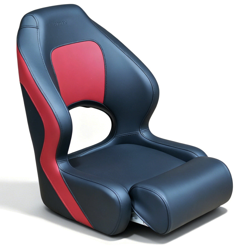 Seamax BS002BKR Series Premium Bucket Seat, Sport Flip Up Seat, Captain Seat (Black/Red)