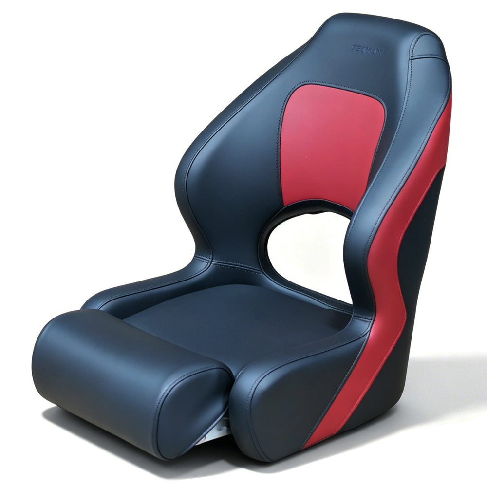 Seamax BS002BKR Series Premium Bucket Seat, Sport Flip Up Seat, Captain Seat (Black/Red)