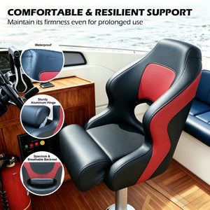 Seamax BS002BKR Series Premium Bucket Seat, Sport Flip Up Seat, Captain Seat (Black/Red)