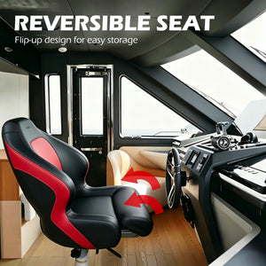 Seamax BS002BKR Series Premium Bucket Seat, Sport Flip Up Seat, Captain Seat (Black/Red)