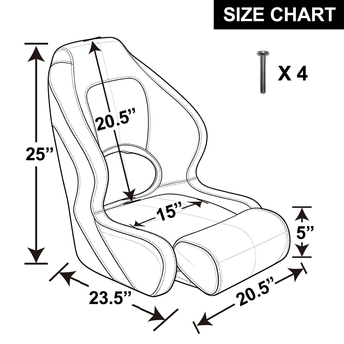 Seamax BS002BKR Series Premium Bucket Seat, Sport Flip Up Seat, Captain Seat (Black/Red)