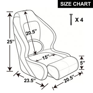 Seamax BS002BKR Series Premium Bucket Seat, Sport Flip Up Seat, Captain Seat (Black/Red)