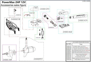 Parts for PowerMax Trolling Motor 2HP 12V & 3HP 24V model - Main Bracket  / Part# 24000238 - Seamax Marine