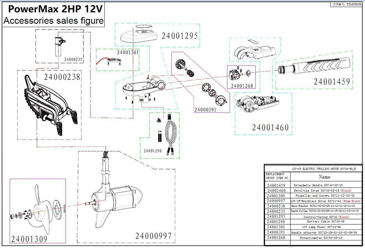 Parts for PowerMax Trolling Motor 2HP 12V &amp; 3HP 24V model - Propeller and Screws / Part# 24001309 - Seamax Marine