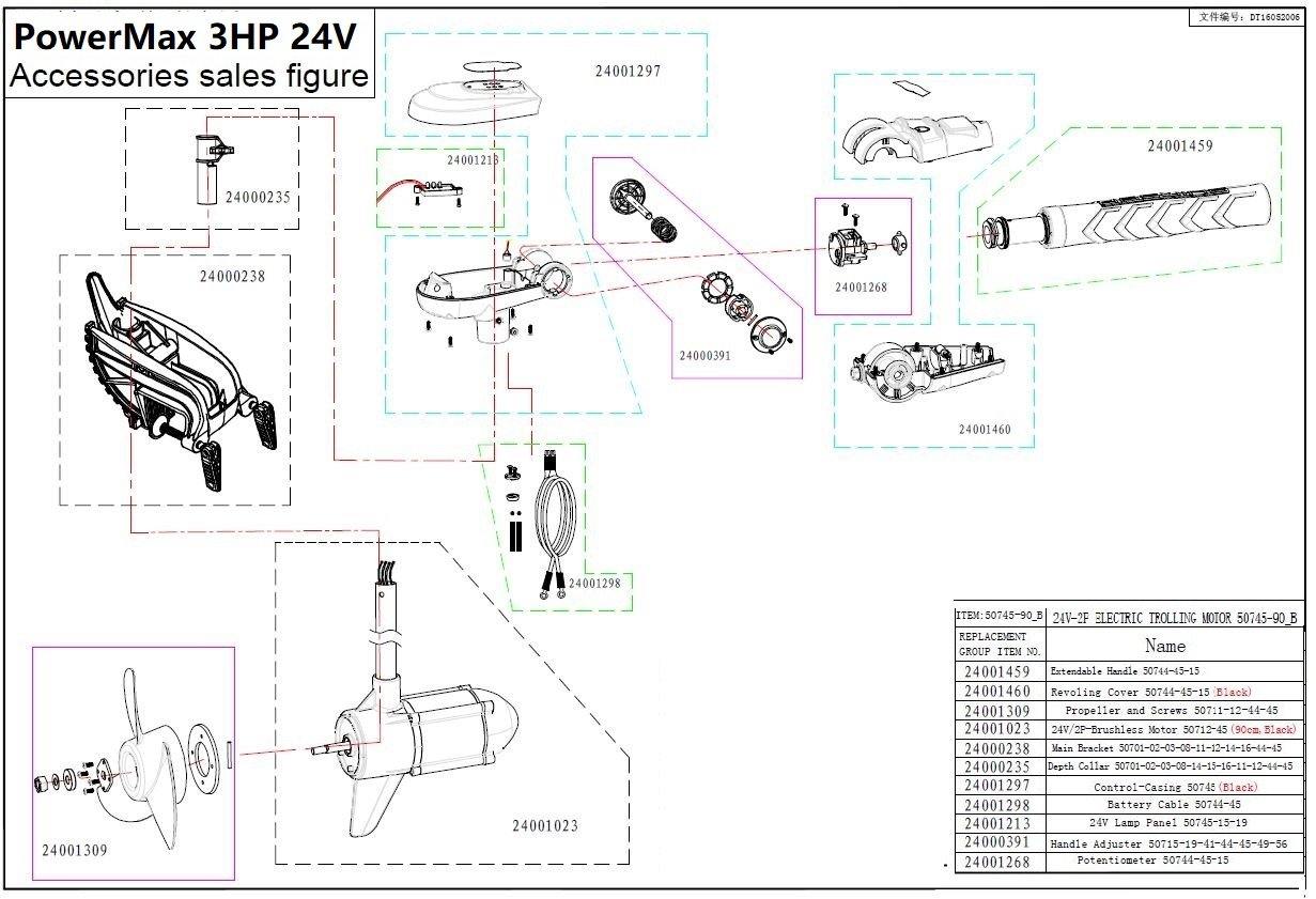 Parts for PowerMax Trolling Motor 3HP Model - 24V Control-Casing (Black)  / Part# 24001297 - Seamax Marine