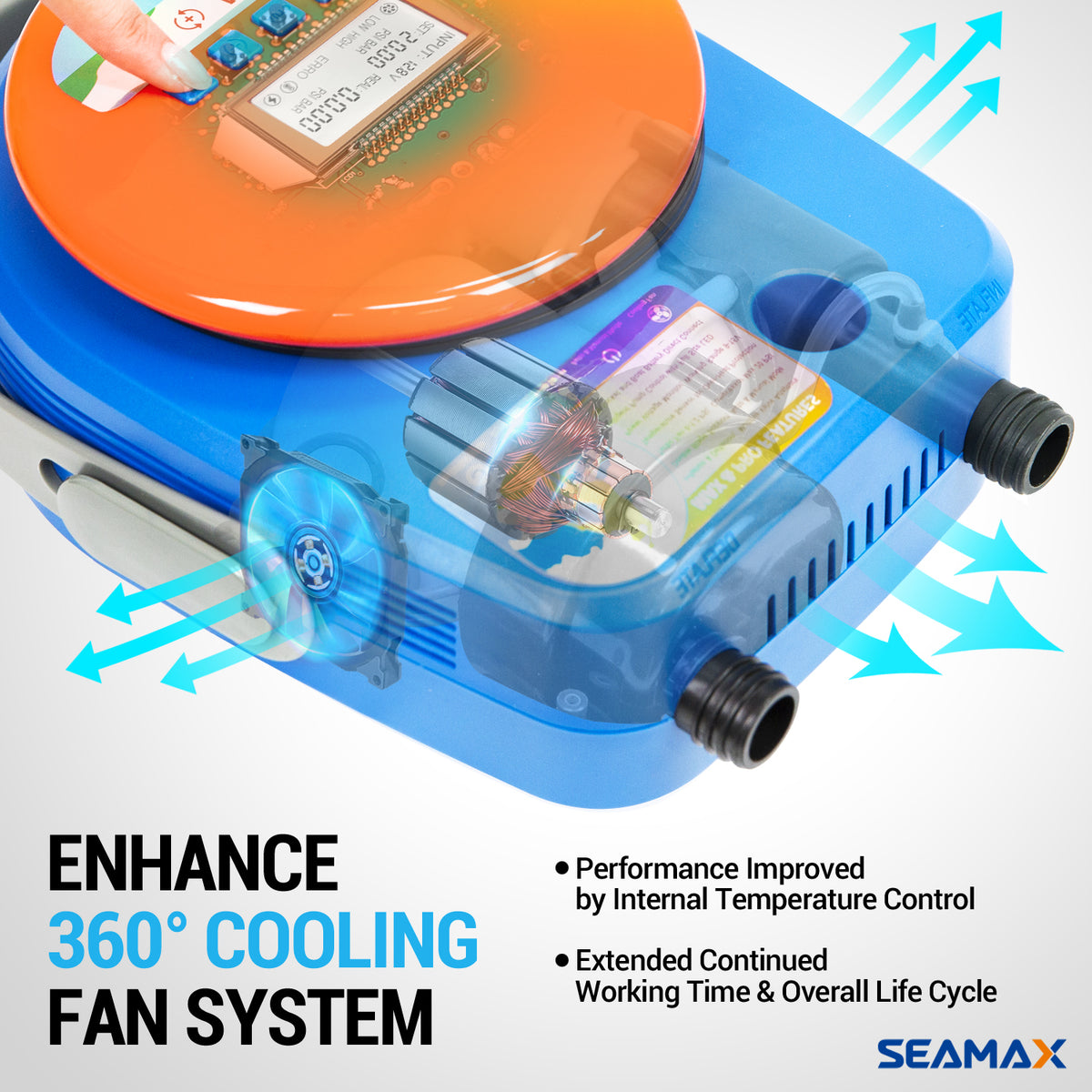Seamax SUP20Max Red Edition Double Stage 20PSI Electric Air Pump for Inflatable SUP Boat and kayak, Temperature Control with Cooling Fan, with Auto &amp; Manual Working Mode