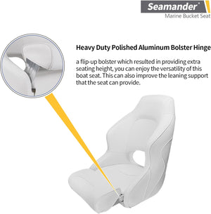 Seamander Captain Bucket Seat Boat Seat, Filp Up Boat Seat BS002WW (SC1-White/White)