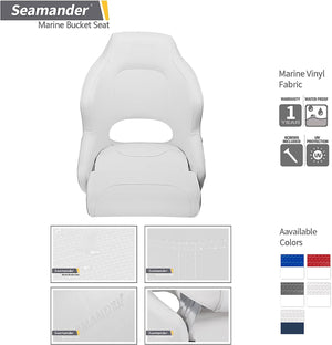 Seamander Captain Bucket Seat Boat Seat, Filp Up Boat Seat BS002WW (SC1-White/White)