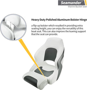 Seamander Captain Bucket Seat,Sport Flip Up Seat BS002WC (White/Charcoal)