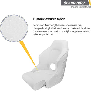 Seamander Captain Bucket Seat Boat Seat, Filp Up Boat Seat BS002WW (SC1-White/White)