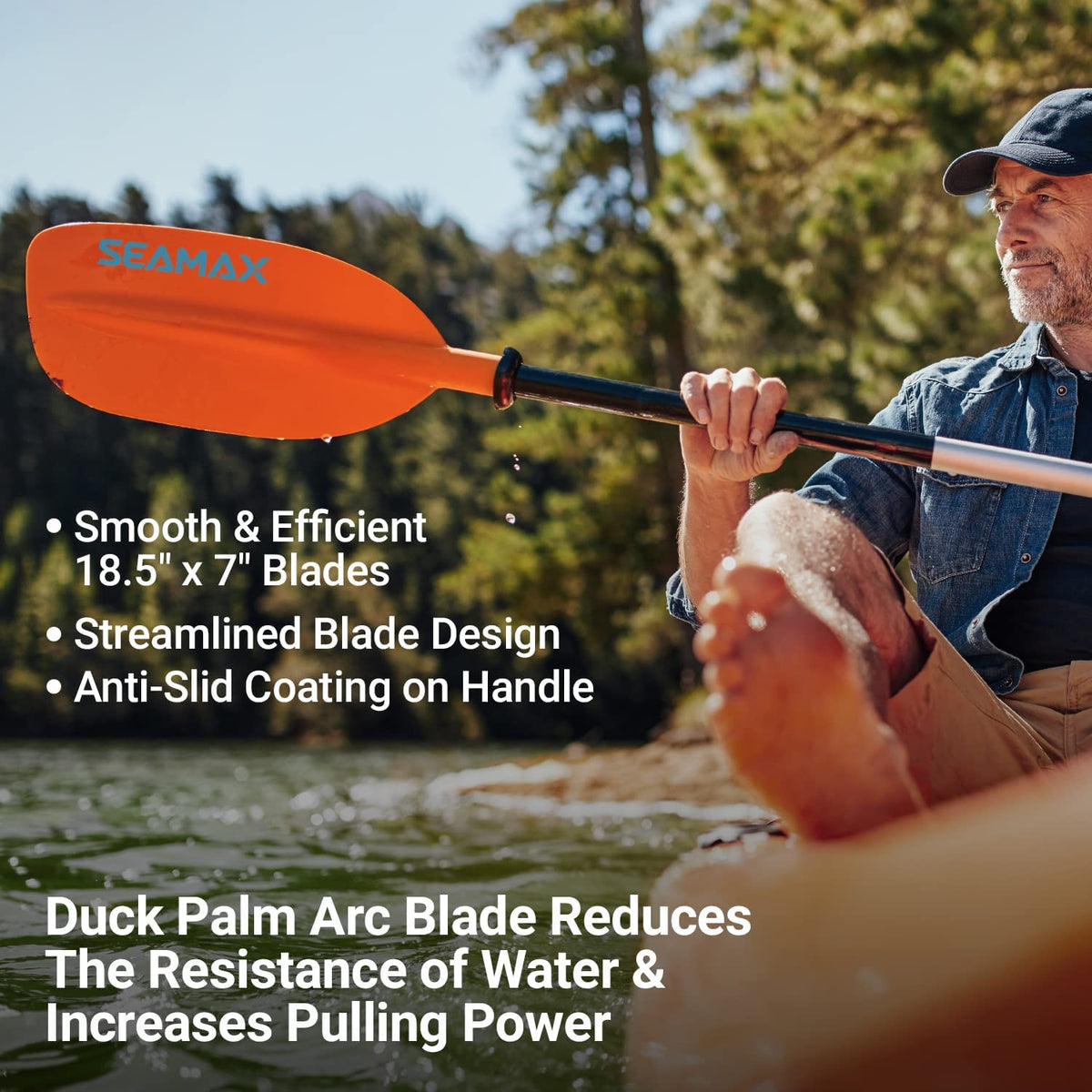 Seamax Marine Kayak Paddle Blade, 1.6 Lbs Light Weight Aluminum Shaft with 3 Adjustable Angle, 14” Ultra Long Hand Grip &amp; Overall Length 85.5”/220cm, 2 Color Options