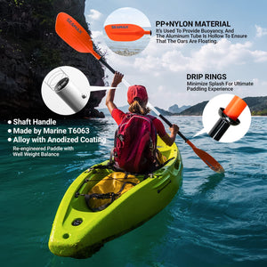 Seamax Marine Kayak Paddle Blade, 1.6 Lbs Light Weight Aluminum Shaft with 3 Adjustable Angle, 14” Ultra Long Hand Grip & Overall Length 85.5”/220cm, 2 Color Options