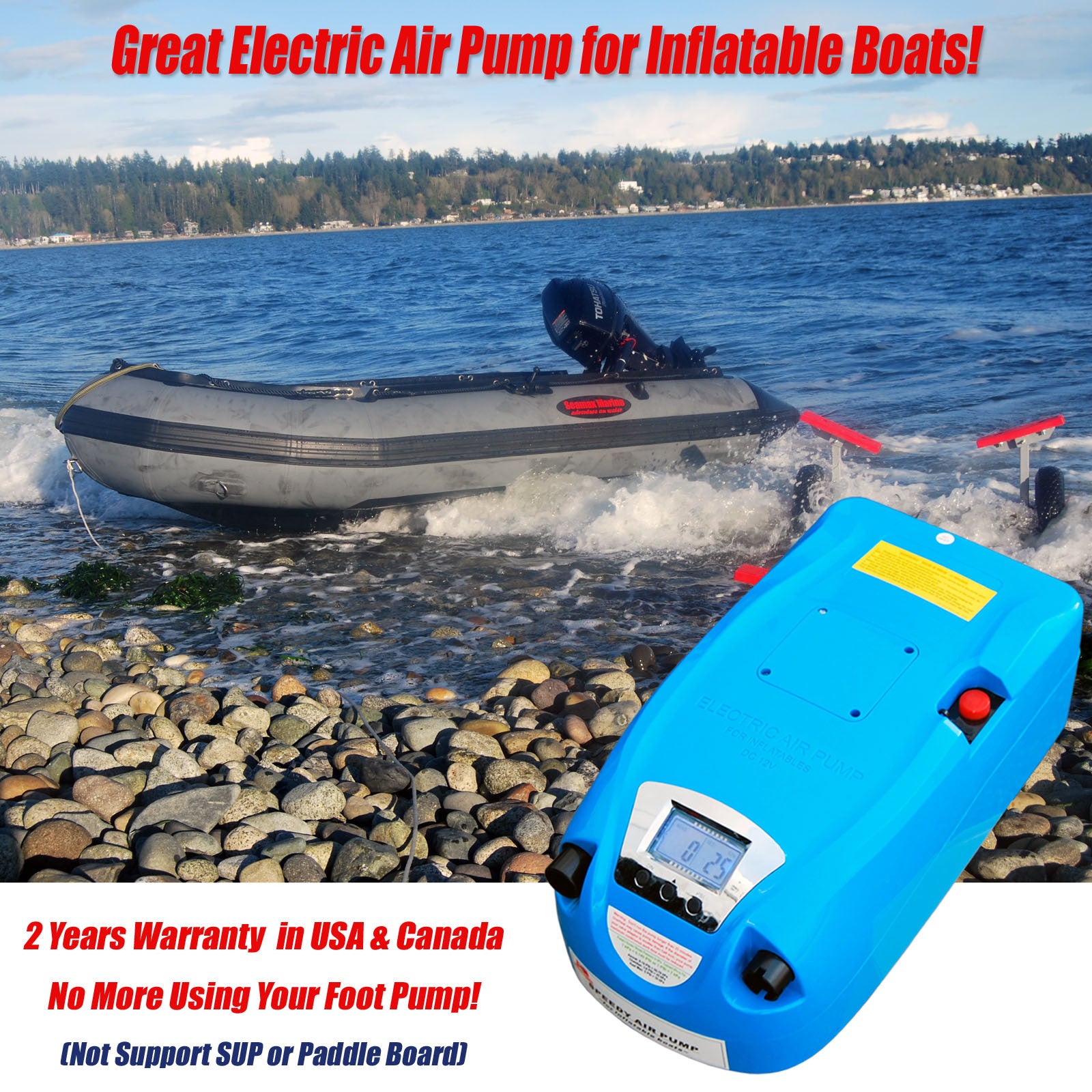 Seamax Portable Electric Air Pump 1 - 8.5 PSI for Inflatable Boats and Inflatable Kites (with Built-in 7AH Rechargeable Battery)  - Used Like New