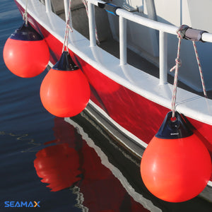 SEAMAX Boat Fenders Ball Round Anchor Buoy, 12" x 15", Heavy-Duty Marine-Grade Vinyl, Red Boat Mooring Buoys, Round Inflatable Balls for Docking/Fishing/Crab/etc.