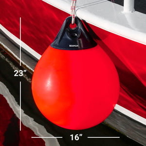 SEAMAX Boat Fenders Ball Round Anchor Buoy, 16" x 23", Heavy-Duty Marine-Grade Vinyl, Red Boat Mooring Buoys, Round Inflatable Balls for Docking/Fishing/Crab/etc.