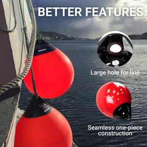 SEAMAX Boat Fenders Ball Round Anchor Buoy, 16" x 23", Heavy-Duty Marine-Grade Vinyl, Red Boat Mooring Buoys, Round Inflatable Balls for Docking/Fishing/Crab/etc.