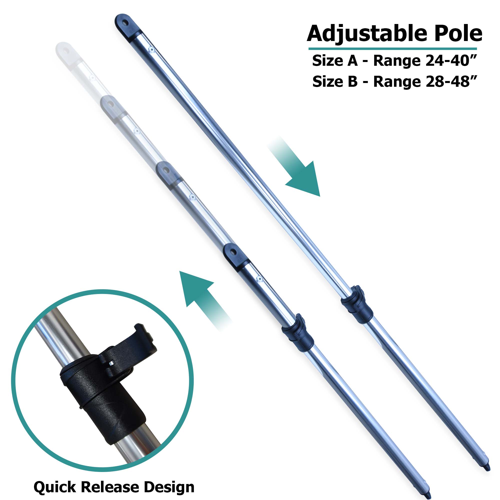 Seamax Length Adjustable Bimini Rear Support Pole Kit, Telescopic Design & with 1" Diameter Fittings
