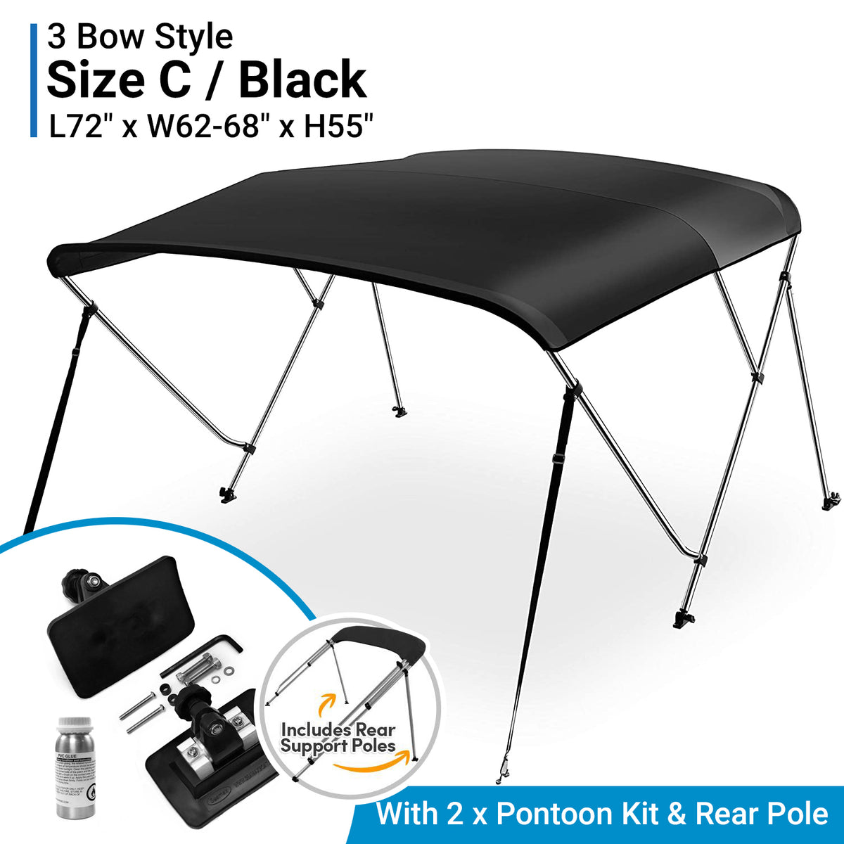 Seamax Bimini Solution for Sport Inflatable Boats (PVC and Hypalon) with Suitable Options