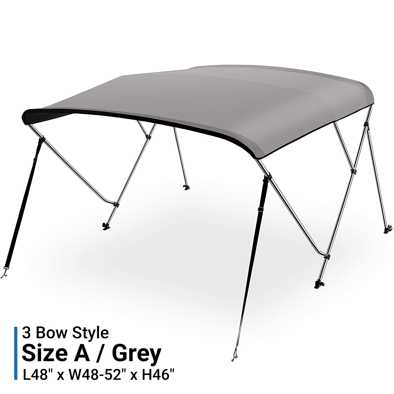 Seamax Bimini Top Solution For Inflatable Boat, Fiberglass Boat & Aluminum Boat (Size A - L48 X W48-52 X H46, Black Bimini Deckmount Kit Rear Pole