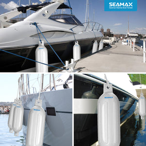 Seamax Heavy Duty Ribbed Boat Fender with 5ft Rope, Marine Guard PVC Material Plus UV & Heat Reduced White Coating, Integrated Air Valve with Free Pump