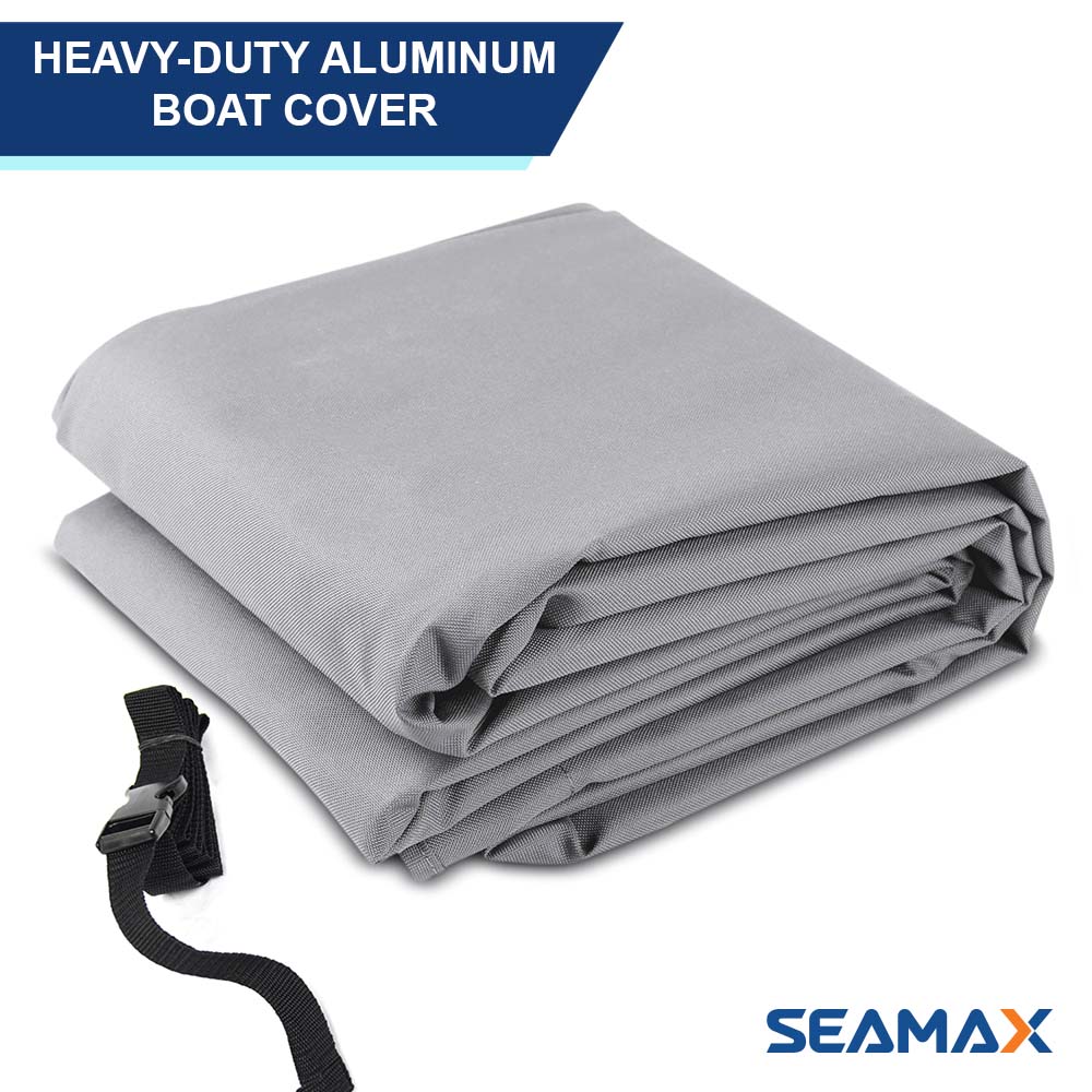 Seamax Marine Heavy Duty 600D Trailerable Boat Cover for V-Hull, Tri-Hull Runabouts &amp; Aluminum Boat