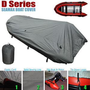 Inflatable Boat Cover, D Series for Beam 5.8-6.4ft, 5 Sizes fit 12.2-16.5ft - Seamax Marine