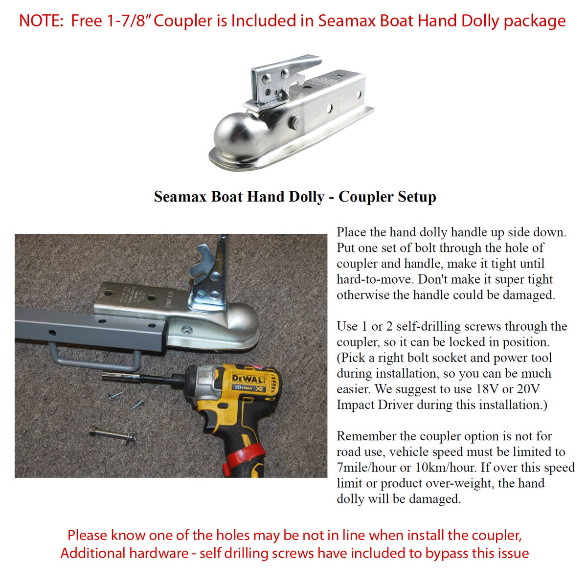 Portable Boat Carry and Launching Hand Dolly Set, 16” Pneumatic Wheels - Seamax Marine