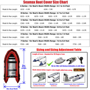 Inflatable Boat Cover, D Series for Beam 5.8-6.4ft, 5 Sizes fit 12.2-16.5ft - Seamax Marine