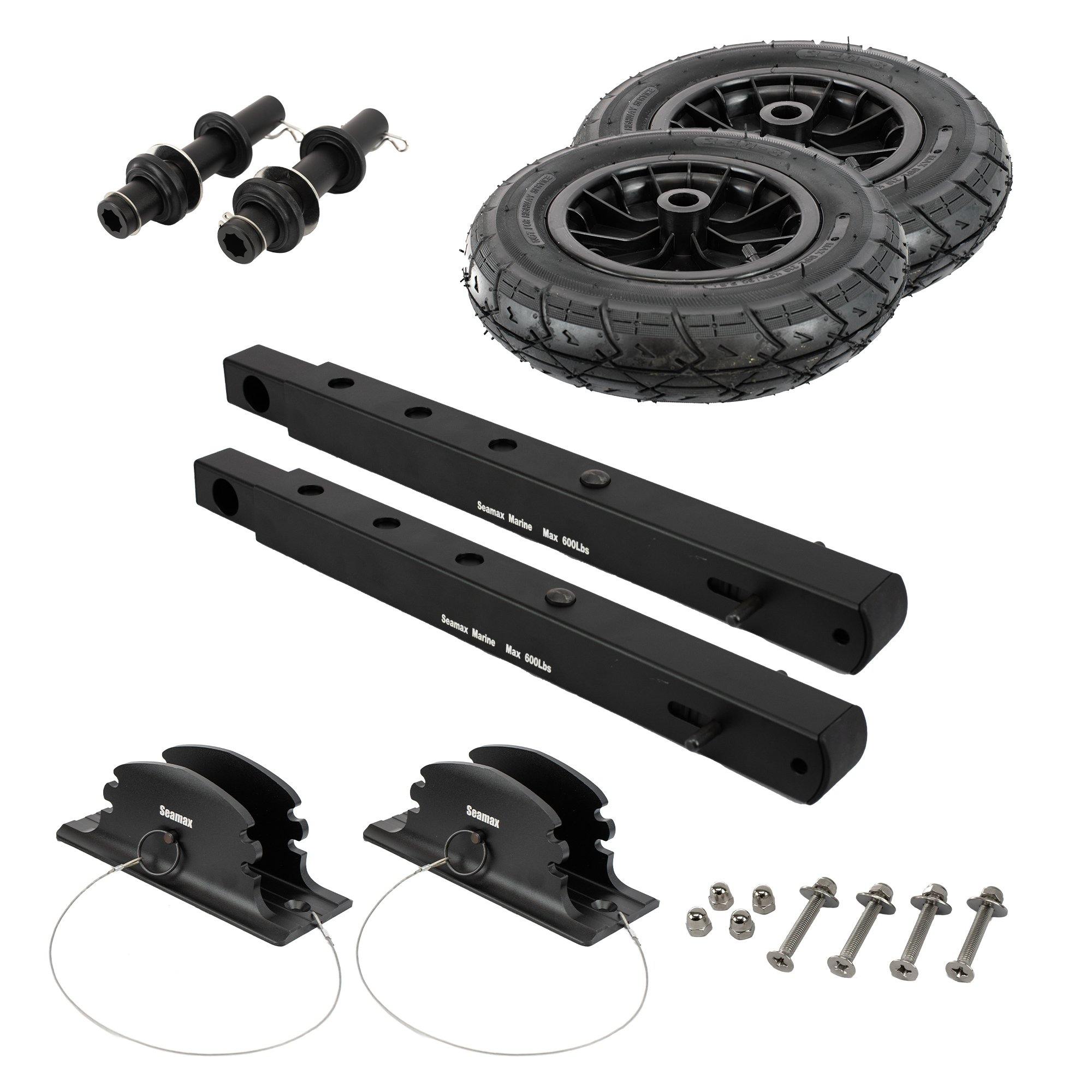 Deluxe Boat Launching Wheel System, Black Military Edition, 4 Positions and 4 Stages Removable and Adjustable Legs, 14" Pneumatic Wheels. Suggest Support Water Craft Weight 600 Lbs