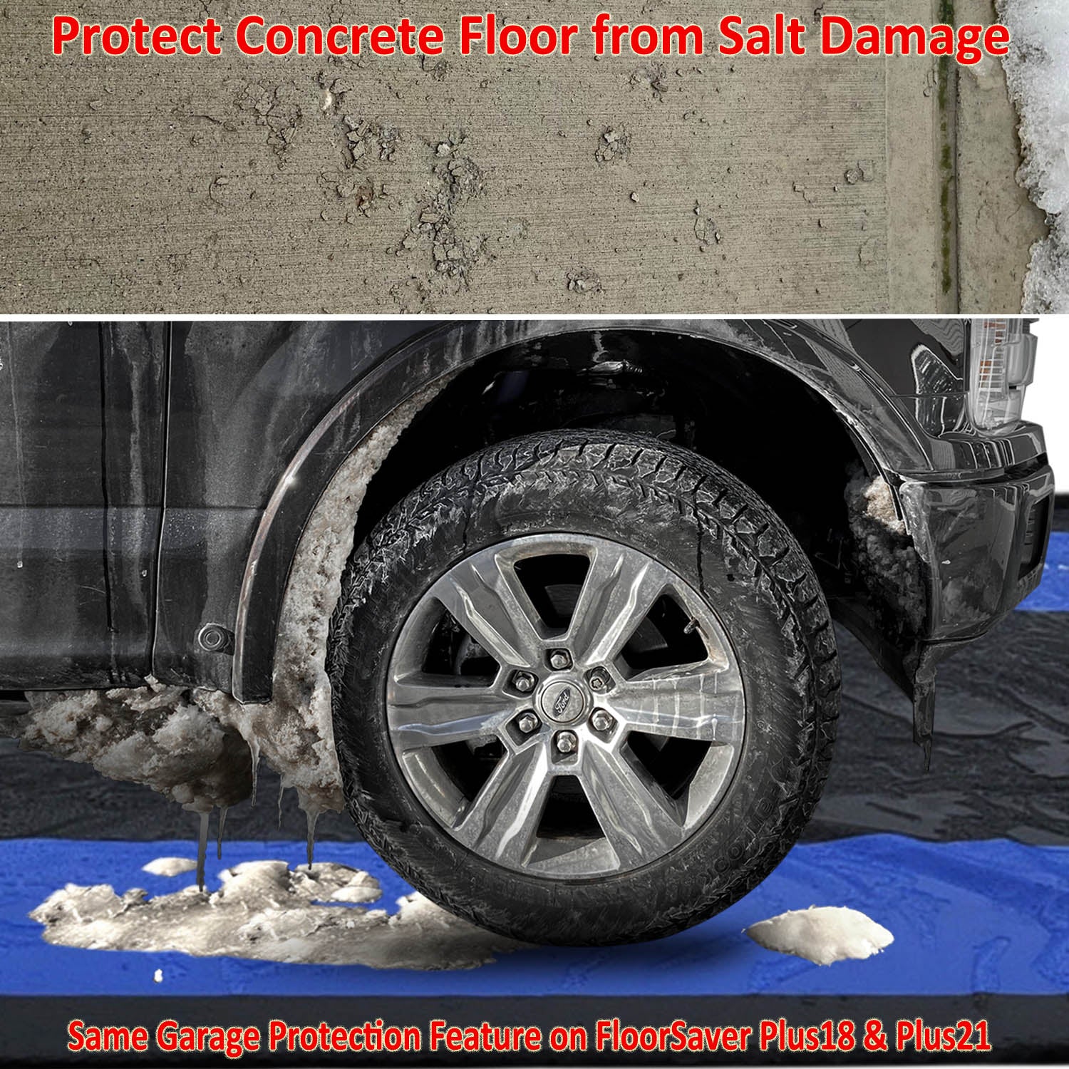 Seamax Floor Saver Plus18 Garage Containment Mat 7.10 x 18ft with Dual 18” Tread Reinforcement for Mid Size SUV and Sedan Cars