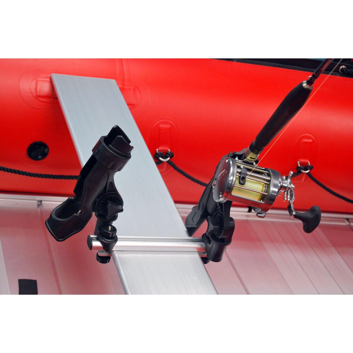 Fishing Rod Holder: Bench Seat Mounting Dual Nylon Holders with 12" Aluminum Track - Seamax Marine