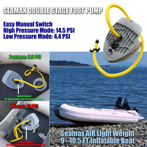 9L Foot Pump with Double Chambers, High Volume and High Pressure, Max 15 PSI for Inflatable Boat and SUP - Seamax Marine