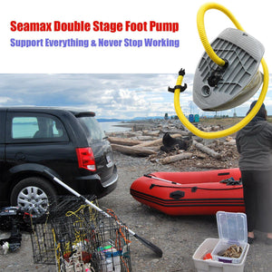 9L Foot Pump with Double Chambers, High Volume and High Pressure, Max 15 PSI for Inflatable Boat and SUP - Seamax Marine