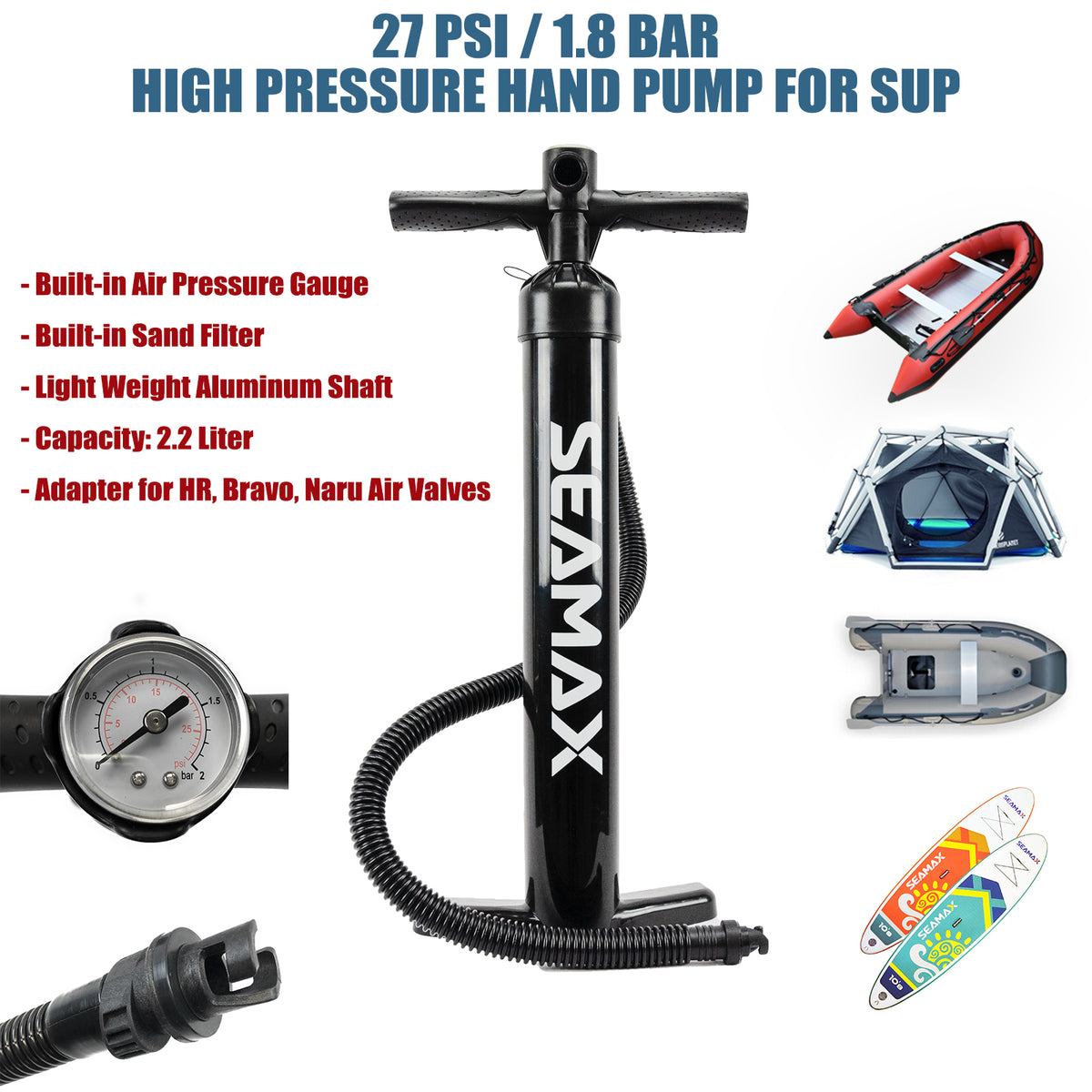 Seamax Double Action Hand Pump for Inflatable SUP and Sport
