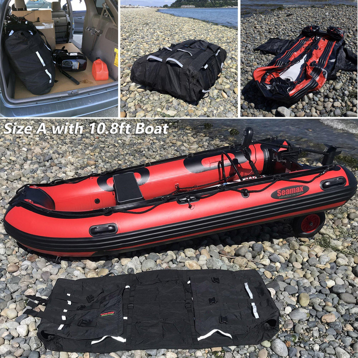 Seamax Foldable Inflatable Boat (Hull) Storage and Carrying Bag, with Sunlitec Fabric, Reflective Handles - Seamax Marine