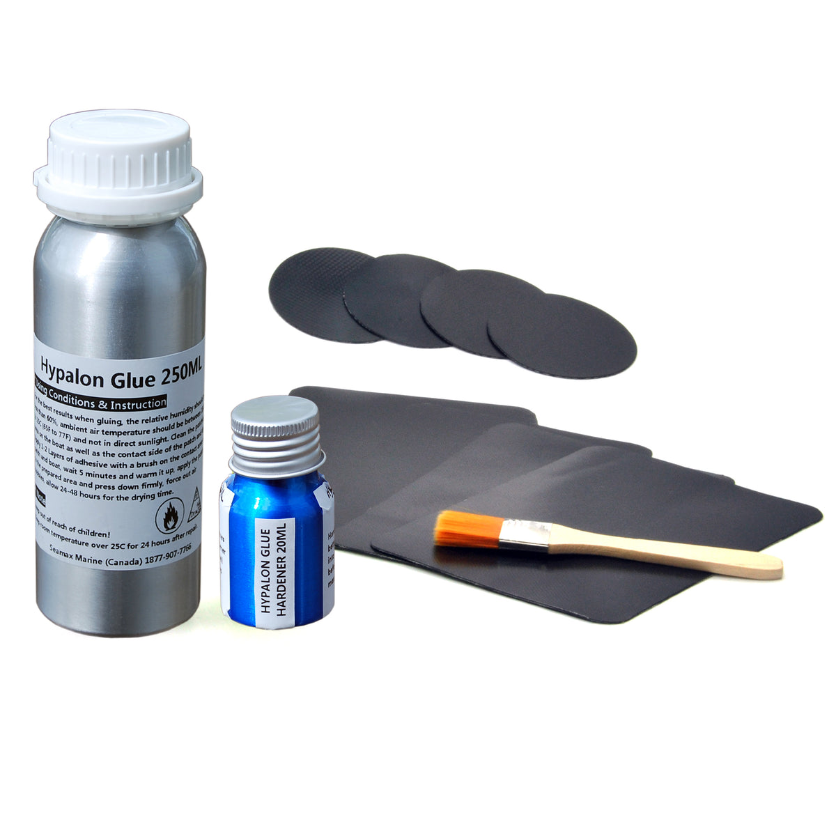 Pro Repair Kit for Inflatable Boats, Marine Grade 250ml 2 Parts Adhesive Sealed in Aluminum Bottles - Option Available in PVC &amp; Hypalon Version