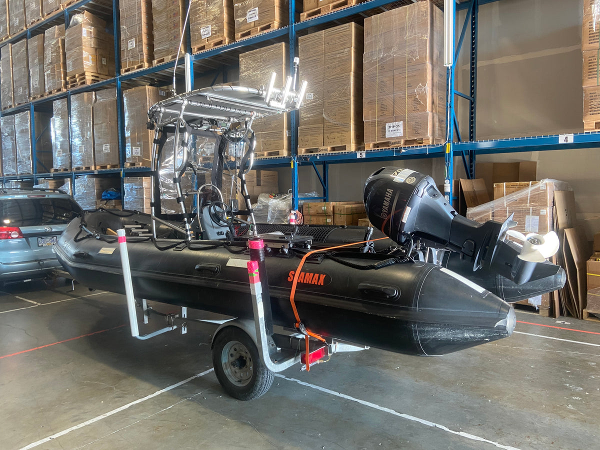 Company Demo Used Seamax Ocean600T Orca Hypalon Commercial Grade Inflatable Boat, with Heavy Duty Alumium Floor with Heavy Duty Aluminum Floor, with Yamaha 70HP &amp; Trailer, for Local Pickup