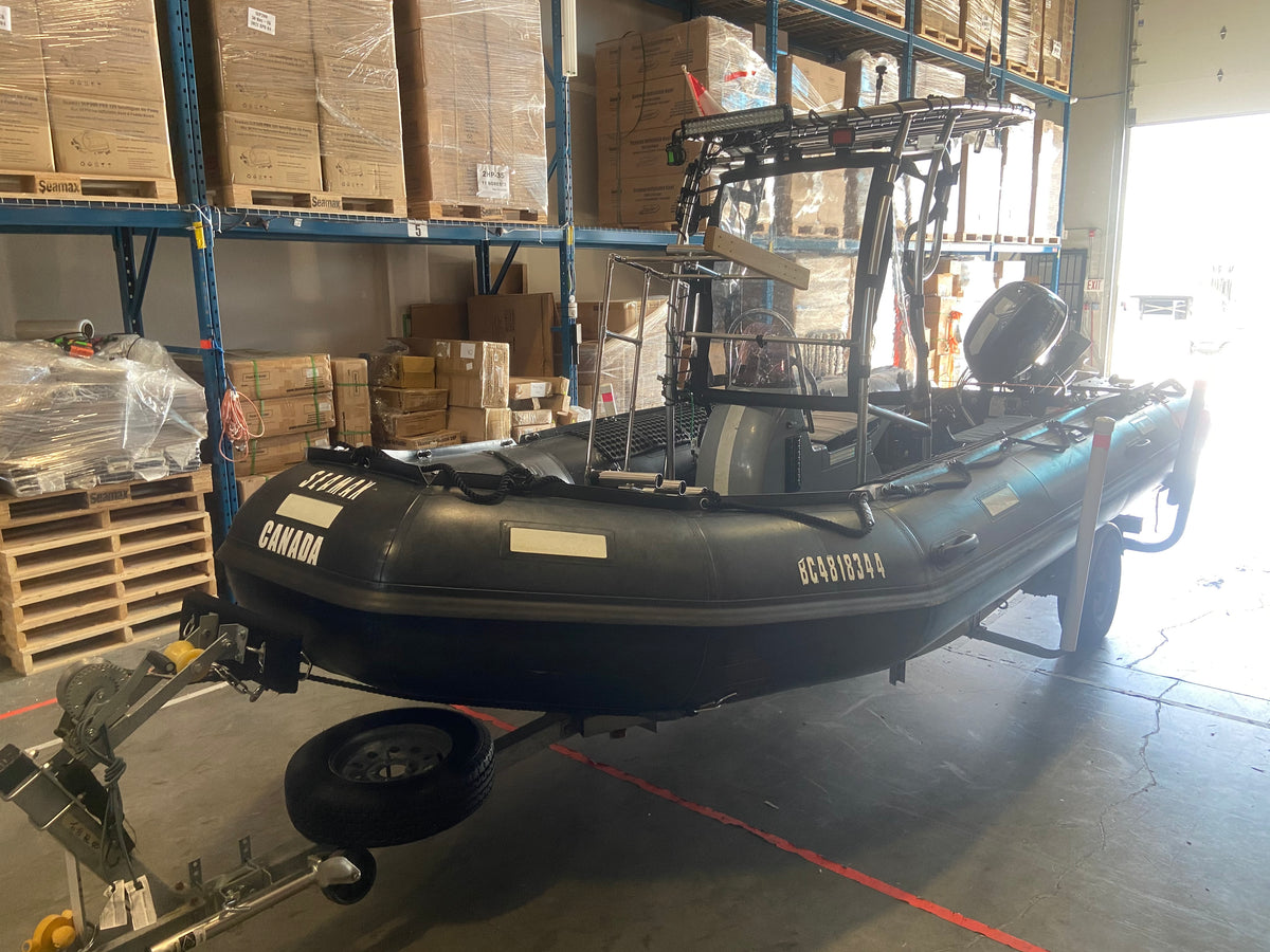 Company Demo Used Seamax Ocean600T Orca Hypalon Commercial Grade Inflatable Boat, with Heavy Duty Alumium Floor with Heavy Duty Aluminum Floor, with Yamaha 70HP &amp; Trailer, for Local Pickup