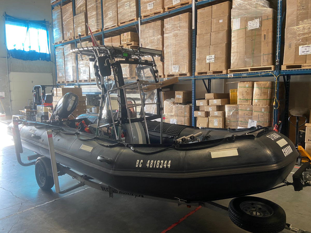 Company Demo Used Seamax Ocean600T Orca Hypalon Commercial Grade Inflatable Boat, with Heavy Duty Alumium Floor with Heavy Duty Aluminum Floor, with Yamaha 70HP &amp; Trailer, for Local Pickup