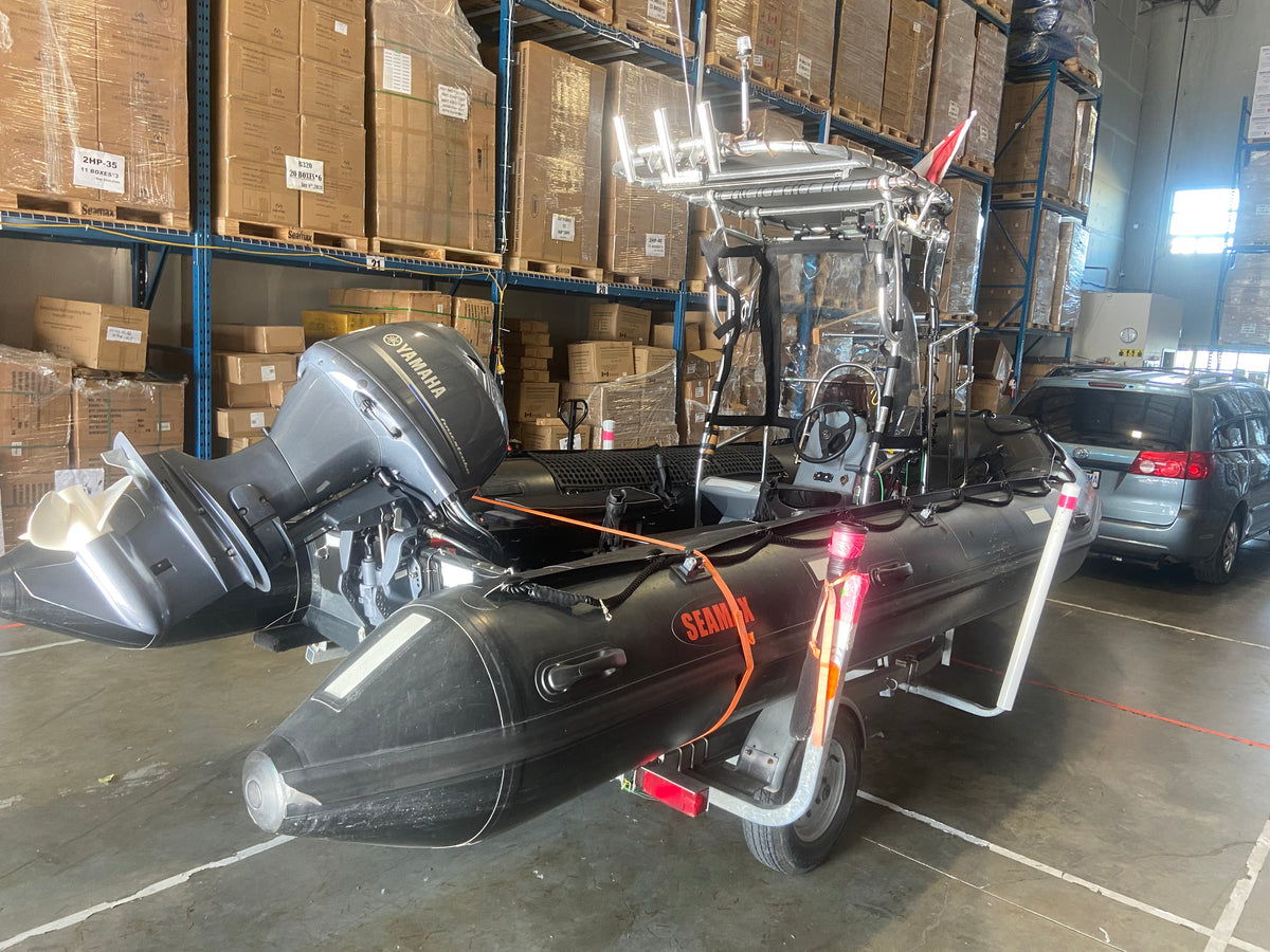 Company Demo Used Seamax Ocean600T Orca Hypalon Commercial Grade Inflatable Boat, with Heavy Duty Alumium Floor with Heavy Duty Aluminum Floor, with Yamaha 70HP &amp; Trailer, for Local Pickup