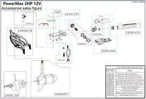 Parts for PowerMax Trolling Motor 2HP Model - 12V Brushless Motor (90cm,Black) / Part# 24000997 - Seamax Marine