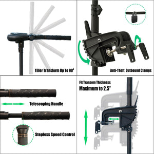 Seamax PowerMax 12V - 24V Brushless Electric Trolling Motor, 2HP - 3HP,  35" - 40" Shaft, Stepless Speed Control Tiller Handle - Seamax Marine