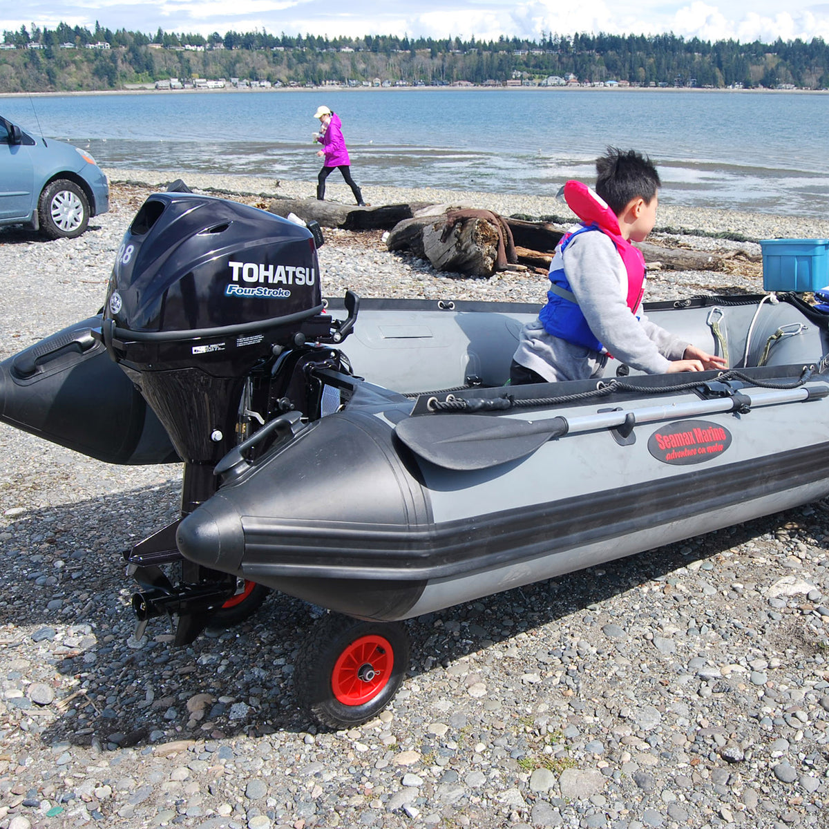 Stainless Steel Transom Launching Dolly, Easy Removable Legs, 12&quot; Pneumatic Wheels