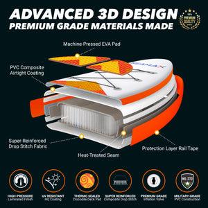 Seamax SeaDancer 108 Inflatable SUP Package, Dimensions L10'8ft x W32" x T6", 2 Color Available. Blue or Orange